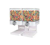TopHomer Double Cereal Dispenser White/Black Plastic Dry Food Storage Container, Keeps Cereal Granola Oats Nuts Rice Sweets Dry Clean Crunchy and Fresh