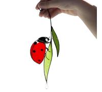 TopHomer Ladybug on a Leaf Window Hangings Suncatcher Stained Glass Effect Ornament 22cm Alloy Pendant Sun Catcher for Livingroom Bedroom Garden Fence Spring & Summer Decoration Hand Printed Gifts
