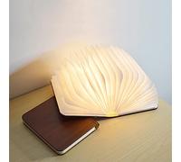 TopHomer LED Book Lamp, USB Rechargeable Folding Night Light with Brown Wooden Cover, Creative Decoration Lighting for Bedroom Indoor [14 * 11.5cm, 5 Light]