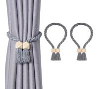 TopHomer Magnetic Curtain Tie Backs 2 Pack, 40cm Long Curtain Tiebacks, 3 Colors (Beige/Gray/Black), Magnetic Tie Backs for Curtains, Suitable for Thin/Thick Sheers, Home/Office/Outdoor Use