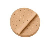TopHomer Perforated 23cm Parchment Paper for Air Fryer Liners Round Unbleached 100 Sheets AirFryer Blotting Paper, Bamboo Steamer Basket, Baking Paper, Microwave, Oven Non-Stick Cooking Brown