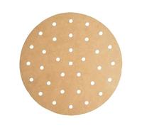 TopHomer Perforated 25cm Parchment Paper for Air Fryer Liners Round Unbleached 100 Sheets AirFryer Blotting Paper, Bamboo Steamer Basket, Baking Paper, Microwave, Oven Non-Stick Cooking Brown