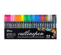 TopHomer Rainbow Glitter Outline Markers, 24 Colours Double Line Pens with 2mm Tip for DIY Crafts, Art, Scrapbooking