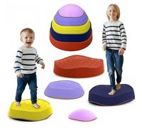 TopHomer Sensory Stepping Stones for Kids, Vestibular Training, 5 Stackable Pieces, Tactile Surfaces, Attention Balance Coordination, for Autism ADHD Children, Indoor Outdoor (Colorful_2)