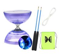 TopHomer Triple Bearing Diabolo Set with LED Flashing Light - Professional Sticks, 10m Spare String and Mesh Carry Bag, Ball Bearings Juggling Set for Kids, Purple