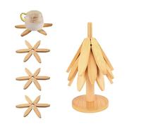 TopHomer Wooden Trivet Tree Set for Hot Dishes, 3 Flower-Shaped Foldable Drink Coasters for Mugs & Water Glasses, Decorative Table Protector for Home Kitchen Dining (Natural Wood Color)