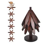 TopHomer Wooden Trivet Tree Set for Hot Dishes, 5 Flower-Shaped Foldable Drink Coasters for Mugs & Water Glasses, Decorative Table Protector for Home Kitchen Dining (Walnut Color)