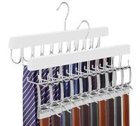 TOPIA HANGER 2 Pack 2 in 1 Belt Tie Hanger for Closet Max 60 Belts with 60 Ties Capacity, 40 Hooks Belt Tie Racks Wooden Hanger for Closet Organizer Storage “U” Fit Belt and “一” Fit Tie - CT52W