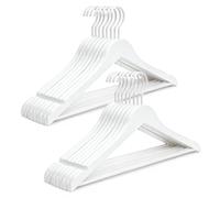 TOPIA HANGER All White Wooden Hangers, Solid Wood Suit Hangers with Extra Thick Hook and Non Slip Pants Bar, Heavy Duty Coat Hangers with Notches, Bridal Hangers for Shirts 16 Pack -CT01W