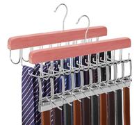 TOPIA HANGER Cedar 2 Pack 2 in 1 Belt Tie Hanger for Closet Max 60 Belts with 60 Ties Capacity, 20 Hooks Belt Tie Racks Hanger for Closet Organizer Storage Curved Fit Belt and Flat Fit Tie - CT60C