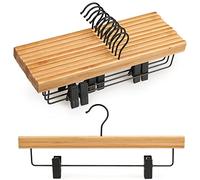 TOPIA HANGER Pants Hangers 10 Pack, Bamboo Clothes Hangers with Black Clips and Rotatable Hook, Durable Natural Wooden Hangers for Skirts, Pants, Jeans, Shorts - CTS04