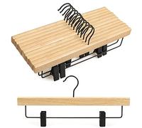 TOPIA HANGER Pants Hangers 10 Pack, Wooden Clothes Hangers with Black Clips and Rotatable Hook, Durable Natural Rubber Wood Hangers for Skirts, Pants, Jeans, Shorts - CTS02N
