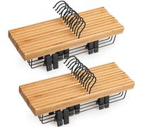 TOPIA HANGER Pants Hangers 20 Pack, Bamboo Clothes Hangers with Black Clips and Rotatable Hook, Durable Natural Wooden Hangers for Skirts, Pants, Jeans, Shorts - CTS06