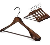 TOPIA HANGER Set of 6 Beautiful Coat Suit Jacket Wood Wooden Hangers, Premium Retro Finish with Extra-Wide Shoulder- 360° Black Hooks & Anti-Slip Bar CT02A