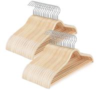 TOPIA HANGER Sleek Wooden Hangers with Non-Slip Rubber Grips, Sweater Hangers No Shoulder Bump, Lightweight Clothes Hangers 30-Pack, 360° Swivel Hook and Pants Bar-CT63N30