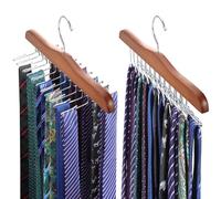 TOPIA HANGER Tie Rack Hanger for Closet, Wooden Tie Organizer for Men with 24 Folding Hooks, Space Saving Necktie Holder for Storage and Display Bra, Tank Top, Camisole (2-Pack), Walnut- CT14WA-2