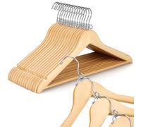 TOPIA HANGER Wooden Hangers 30 Pack, Space Saving Coat Hanger with 360° Swivel Cascading Loop Hook, Non Slip Pants Bar and Shoulder Notches for Camisole, Jacket, Suit, Clothes Hangers -CT74N30