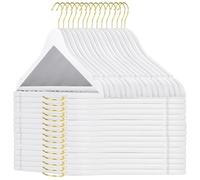 TOPIA HANGER Wooden Hangers 30 Pack, White Wood Coat Hanger with 360° Swivel Gold Hook, Non Slip Pants Bar and Shoulder Notches for Camisole, Jacket, Pants, Smooth Finish Clothes Hangers -CT34WG30