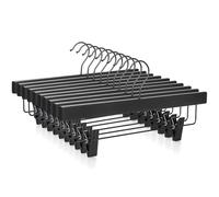 TOPIA HANGER Wooden Pants Hangers 10 Pack, Black Skirt Hangers with Clips and Rotatable Hook, Durable Natural Rubber Wood Organizer for Skirts, Pants, Jeans, Shorts - CTS02B