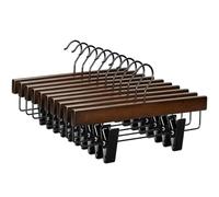 TOPIA HANGER Wooden Pants Skirt Slacks Bottoms Hangers 10 Pack with Metal Anti-Wrinkle Clips, Premium Retro Finish with 360°Chrome Hooks- CT03A