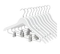 TOPIA HANGER Wooden Suit Hangers with Adjustable Metal Clips (10 Pack), Solid Smooth Wood Clothes Hangers, 360° Swivel Hook, Premium Pants Hangers for Clothes Coat, Jeans, Blouse-White,CT28W