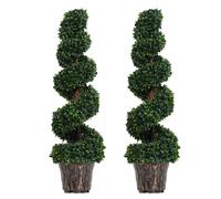 Topiary Tree Set of 2 Green PE Spiral 120cm with Bronze Marble Cement Pot Ready