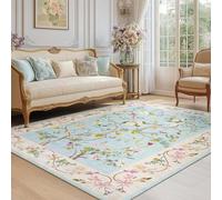 TOPICK Area Rug 120x180 cm Washable Indoor Entryway Floral Soft Rug Traditional Carpet Chenille Accent Mat Lightweight Non Slip Bathroom Kitchen Living Room Bedroom Pink Blue