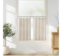TOPICK Beige Kitchen Curtains Linen Optics Semi-translucent 36 Inch Drop Cafe Curtains for Bathroom Farmhouse Country Light Filtering Short Window Curtain Set Tab Top 2 Panels