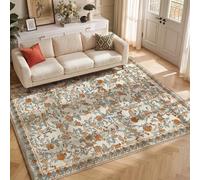 TOPICK Beige Orange Vintage Washable Living Room Rug 160x230, Non-Slip