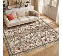 TOPICK Beige Red Vintage Washable Rug 160x230, Cashmere Texture, Non-Slip