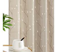 Topick Beige Semi Sheer Curtains Set for Living Room Leaf Embroidered Window Drapes Sheer Privacy Voile Curtains Grommet Curtains 84 Inch Length 2 Panels Beige
