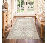 TOPICK Beige Taupe Runner Rug for Hallway 80x150, Vintage Printed, Washable