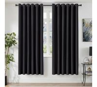 TOPICK Black Eyelet Blackout Curtains 90 Inch Drop, W90xL90 Inch, 2 Panels | Thermal & Light Blocking Window Long Curtains for Living Room, Bedroom, Nursery, Soundproof, Energy Saving, Soft-feel