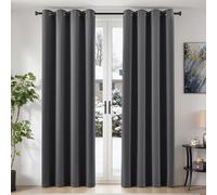 TOPICK Blackout Grey Thermal Curtains for Bedroom 84 Inch Long Drop Pair, Black Out Ring Top Curtains for Living Room, Soundproof Curtains and Drapes for Sliding Door, W52 x L84 Inch