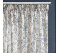 TOPICK Blue Floral Linen Look Sheer Curtains for Living Room 90 Inch Drop, Light Filtering Net Curtain 2 Panels for Bedroom, Pencil Pleat Voile Curtains for Kids Room, W55 x L90 Inch