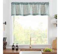TOPICK Blue Grey Net Curtains 16 Inch Drop Small Cafe Curtains Short Sheer Voile Curtain Valance for Kitchen Sink Bedroom Bathroom Cupboard Rod Pocket 1 Panel