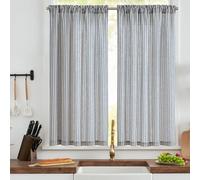 TOPICK Blue Striped Kitchen Curtains 54 Inch Drop, Linen Look Cafe Curtains, Rod Pocket Under the Sink Curtain, Light Filtering Curtain Tiers for Small Cupboard Windows, Bedroom, Living Room, W50xL54