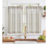 TOPICK Colourful Stripe Small Cafe Curtains, Light Filtering Privacy Kitchen Curtains, Rod Pocket Short Half Window Curtain Tiers for Bathroom, Cupboard Base, Sink, Muti Blue, W 26 x L 24 Inch Drop