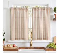 TOPICK Colourful Stripe Small Kitchen Curtains 36 Inch Drop, Rod Pocket Short Cafe Curtains, Light Filtering Privacy Curtain Tiers for Bathroom, Cupboard Base, Sink, Muti Red, W26 x L36 Inch, 2 Panels