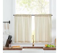 TOPICK Crude Cafe Curtains for Kitchen, Linen Look Rod Pocket, W36xL24