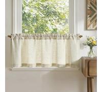 TOPICK Crude Linen Look Kitchen Curtains 16 Inch Drop, Light Filtering Small Cafe Curtain Valance for Living Room, Bathroom, Cupboard, Bedroom, 1 Panel, W 50" x L 16"