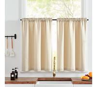TOPICK Faux Linen Kitchen Curtains 24 Inch Drop Small Cafe Curtains Privacy Textured Curtain Tiers for Bathroom Sink Laundry Rod pocket 2 Panels Beige