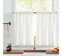 TOPICK Faux Linen Kitchen Curtains 24 Inch Drop Small Cafe Curtains Privacy Textured Curtain Tiers for Bathroom Sink Laundry Rod pocket 2 Panels Pale Yellow Ivory