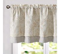 TOPICK Floral Kitchen Curtains Small Cafe Curtains Blackout Double Layer Curtain Valance for Sink Living Room Cupboard Rod pocket 1 Panel Taupe on Beige 18 Inch Drop