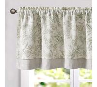 TOPICK Floral Kitchen Curtains Small Cafe Curtains Blackout Double Layer Curtain Valance for Sink Living Room Cupboard Rod pocket 1 Panel Green on Beige 18 Inch Drop