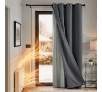 TOPICK Full Blackout Grey Curtains 90 Inch Drop with Removable Thermal Lining, Thick Microfiber Sunlight Blocking Lined Door Drapes, Windproof Curtain for Living Room, Bedroom, W52 x L90 Inch, 1 Panel