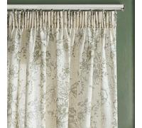TOPICK Green Floral Linen Look Net Curtains for Bedroom Windows 54 Inch Drop, Light Filtering Voile 2 Panels for Living Room, Woven Sheer Pencil Pleat Curtains for Nursery, Office, W55 x L54 Inch