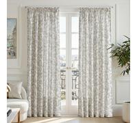 TOPICK Grey Botanic Floral Linen Look Net Curtains for Windows 90 Inch Drop, Voile Drapes for Bedroom, Sheer Pencil Pleat Curtains for Living Room, Nursery, W55 x L90 Inch, 2 PCS