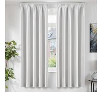 TOPICK Greyish White Thermal Blackout Living Room Curtains, W90 xL72 2 PCS | Pencil Pleat Bedroom Curtains, Nursery, Black Out Darkening Soundproof Short Curtains, Soft-feel Triple-weave Fabric