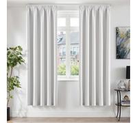 TOPICK Greyish White Thermal Blackout Living Room Curtains, W90 xL84 2 PCS | Pencil Pleat Bedroom Curtains, Nursery, Black Out Darkening Soundproof Short Curtains, Soft-feel Triple-weave Fabric